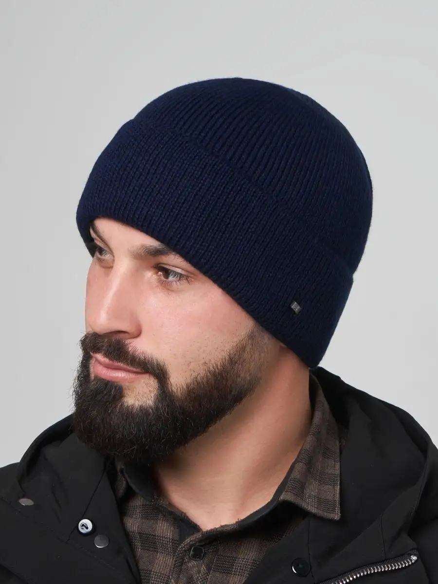 Шапка мужская зимняя шерстяная вязаная с подкладкой утеплителем из флиса, зимние мужские шапки