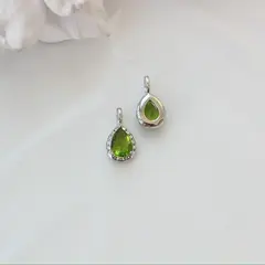 Подвеска Капля с зелёным фианитом, 15*8 мм, родий, П426