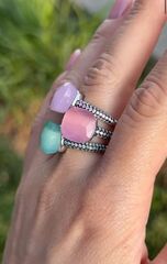 33364- Серьги и кольцо из серебра с мятным кварцем в стиле POMELLATO