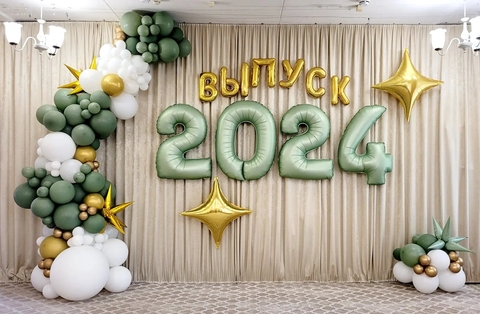 Фотозона на выпускной бело-зеленая, золотая гамма