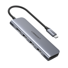 USB-хаб UGREEN CM195 USB-C to 3x USB3.0-A Hub + HDMI + TF/SD, серый космос