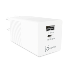 Зарядное устройство j5create 45W Dynamic PD USB-C Mini Charger USB-A до 12 Вт