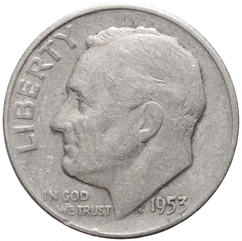 1 дайм (10 центов) 1953. США (D) VF Серебро
