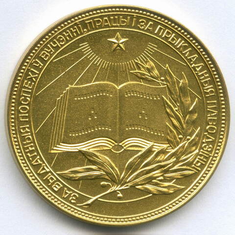 Школьная золотая медаль Белорусской ССР 1960 год (картуш на гербе выпуклый). UNC