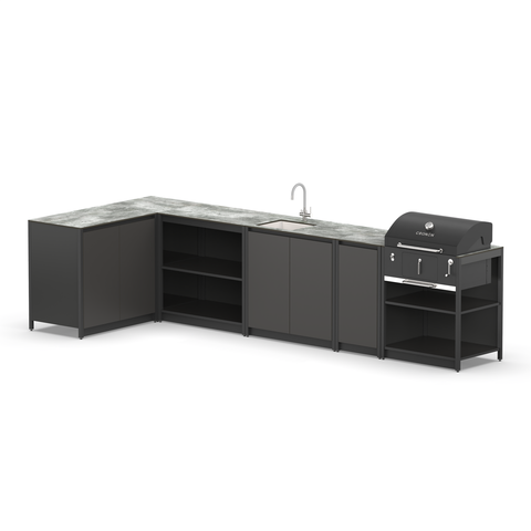 Угловой мангальный комплекс Lounge M-120SB, 3.6x1.5 м, черный/серый каспий