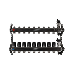 Коллектор из нержавеющей стали для отопления без расходомеров TIM 1" - 3/4" Евроконус - 9 выходов