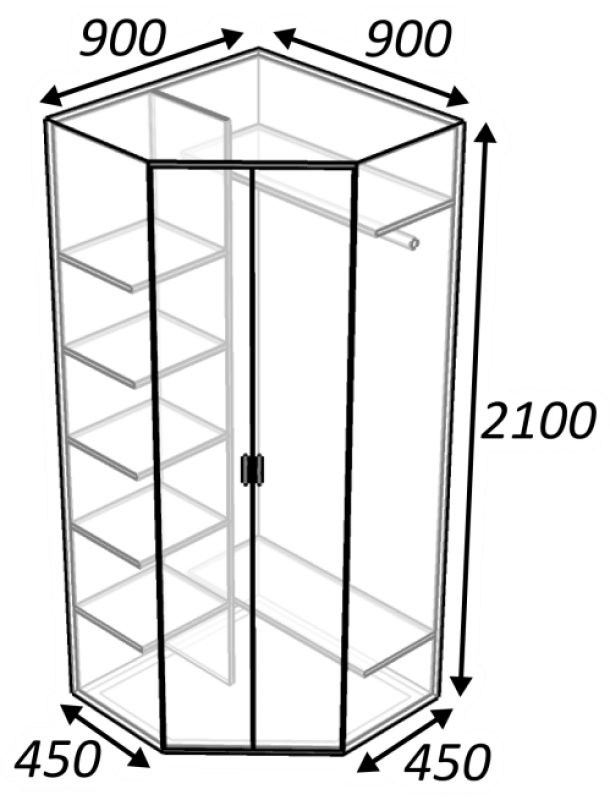 Угловой шкаф 900х900 чертеж с размерами