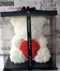 Мишка из роз с сердцем в подарочной коробке, 40 см