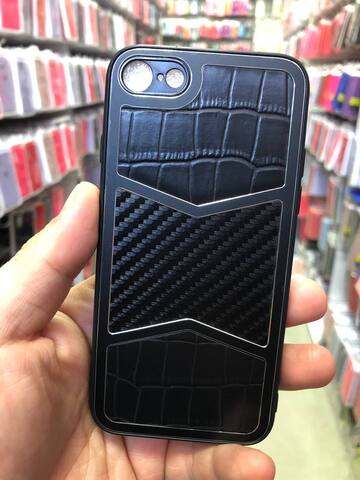 Силиконовый чехол с карбоном и эко-кожей Durable case UD series для iPhone 7, 8, SE 2020, SE 2022 (Черный)