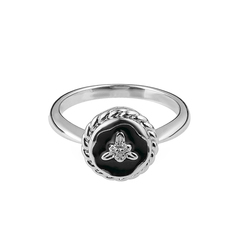 Латунное кольцо "Трилистник с чёрной эмалью" silver