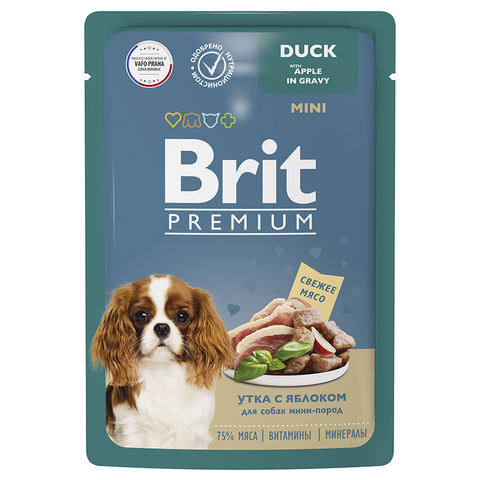 Влажный корм Brit Premium с уткой и яблоком в соусе, для взрослых собак мини-пород, 85 г.