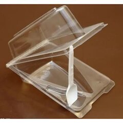 Пластиковый контейнер под кусочек торта с ложечкой 150х105х90.