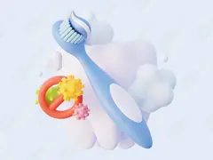 3D зубная щётка с пастой и микробами — иллюстрация для стоматологии и гигиены