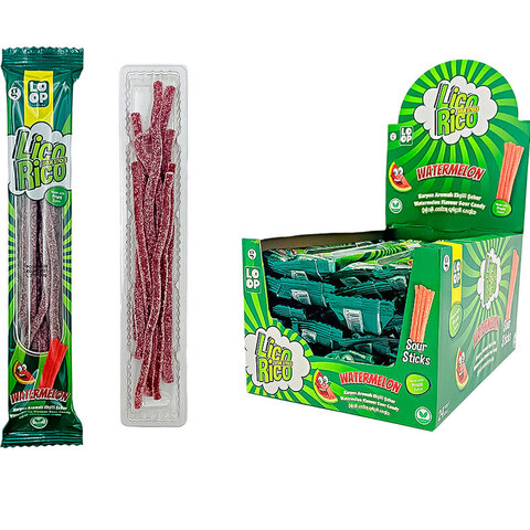 Желейные конфеты LicoRiko кислые карандаши Арбуз 1кор*8бл*24шт, 30г