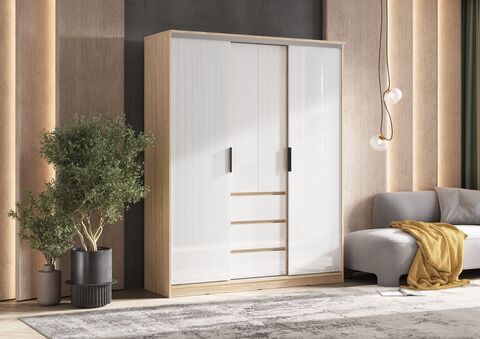 Челси Шкаф-купе (1600) (Белый глянец, Дуб сонома)