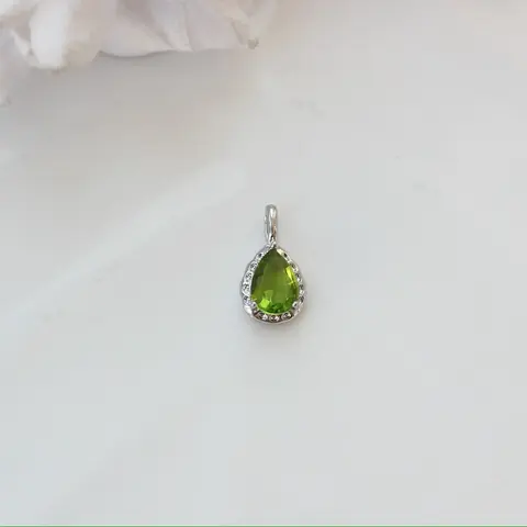 Подвеска Капля с зелёным фианитом, 15*8 мм, родий, П426