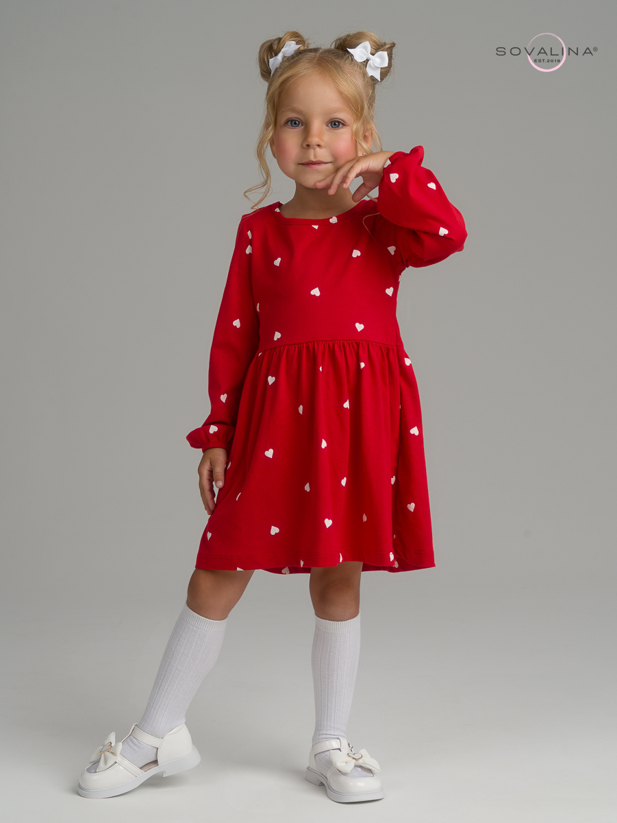 Платье Моана белые сердца на красном УЦЕНКА