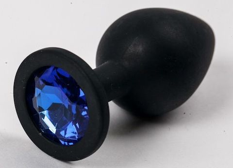Черная силиконовая анальная пробка с синим стразом - 8,2 см. - 4sexdreaM 47138