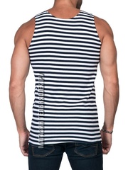 Купить майку-тельняшку ВМФ - Магазин тельняшек.ру 8-800-700-93-18Майка-тельняшка ВМФ (темно-синяя полоса) ГОСТ МИНОБОРОНЫ в Магазине тельняшек