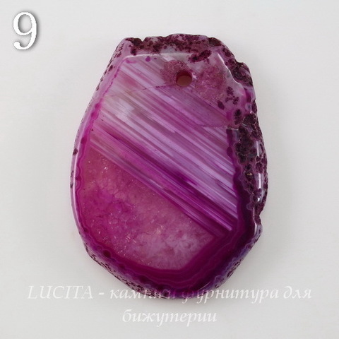 Подвеска Срез Агата с полосками (тониров), цвет - фиолетовый, 33-36 мм (№9 (35х26 мм))