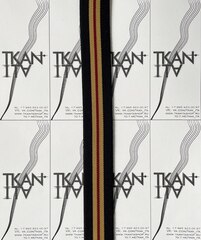 Резинка эластичная (тесьма) (80%пэ/15%вискоза/5%спандекс, Черный фон/яркая горчичная и красная полосы, 28)