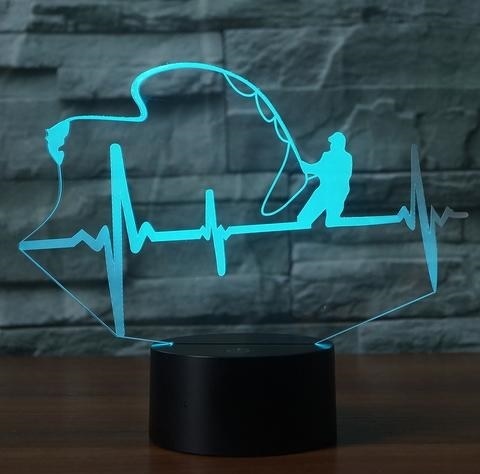 3D светильник с пультом Рыбалка Сердцебиение рыбака