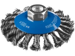 ЗУБР 100 мм, жгутированная стальная проволока 0.5 мм, коническая щетка-крацовка для УШМ, Профессионал (35269-100)