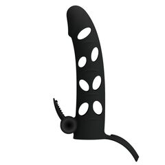 Чёрная закрытая насадка на пенис с вибрацией - 15,2 см. - 