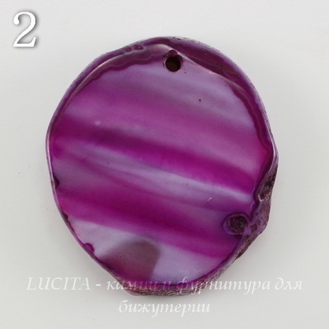 Подвеска Срез Агата с полосками (тониров), цвет - фиолетовый, 33-36 мм (№2 (33х28 мм))