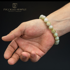 Браслет Классика. Медово-голубой нефрит. 12мм.