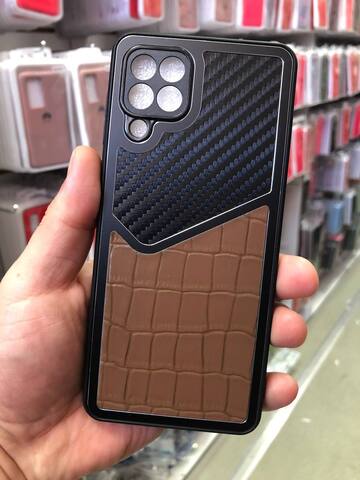 Силиконовый чехол с карбоном и эко-кожей Durable case LP series для Samsung Galaxy A22 4G (Коричневый)