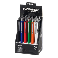 Ручка шариковая, масляная, автоматическая, Vinson, синие чернила, серия "VINSON PIONEER", цветной корпус, 36 шт