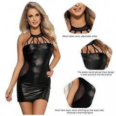 Кожаное платье Ohyeah Lady с ремешками и сеткой, XS-S