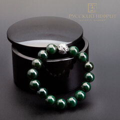 Браслет с бусиной Лотос. Зелёный нефрит. Д 12мм.