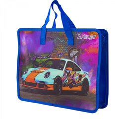 
          Папка с ручками 1 отделение, А4 265х335х90мм, Alingar, пластик, ручки тесьма, дизайн с двух сторон, молния сверху, "Авто и граффити"