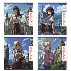 Тетрадь 48л., А5, линия, Alingar "Anime", скрепка, мелованный картон (стандарт), блок офсет, 4 дизайна в пленке т/у