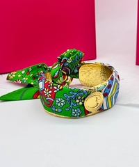 53344 - Браслет манжета  широкий в стиле Schiaparelli с ленточкой твилли