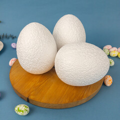 №2 Яйца пасхальные большие, Белые, из пенопласта, размер 12*9 см, набор 3 штуки.