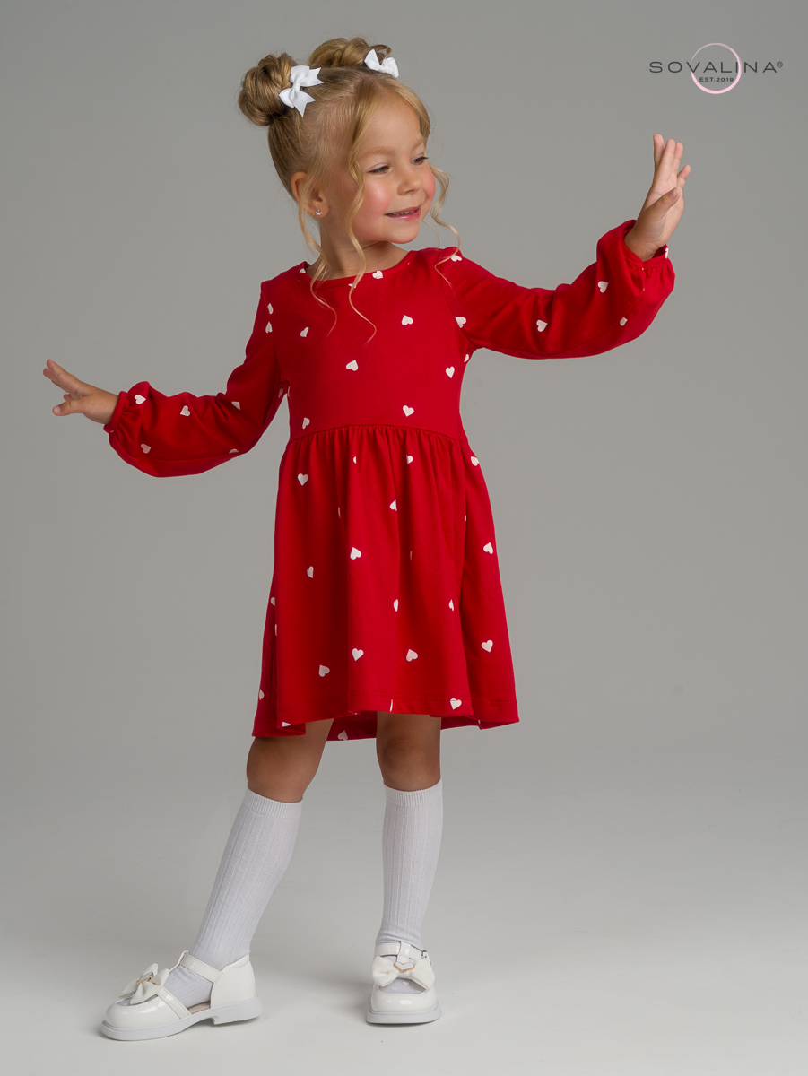 Платье Моана белые сердца на красном УЦЕНКА