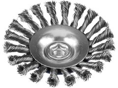 ЗУБР 100 мм, жгутированная стальная проволока 0.5 мм, коническая щетка-крацовка для УШМ, Профессионал (35269-100)