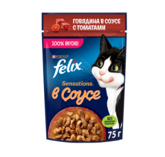 Felix Sensations Sauce Surprise пауч для взрослых кошек говядина томат 75 г