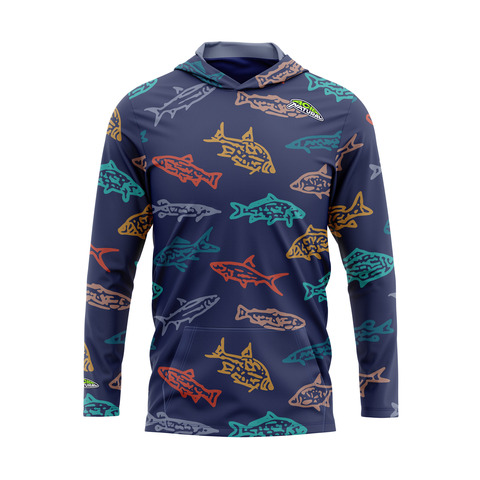 Детское джерси с капюшоном Темно-синие рыбки