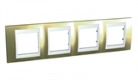 Рамка на 4 поста. Цвет Золото/Белый. Schneider electric Unica Хамелеон. MGU66.008.804