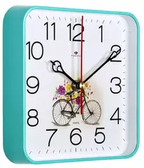 Часы настенные РУБИН  1918-103 квадрат 19х19см, корпус бирюзовый "Велосипед"