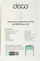 TP-Link Deco X20(1-pack) Домашняя Mesh Wi-Fi 6 система AX1800, до 574 Мбит/с на 2,4 ГГц + до 1201 Мбит/с на 5 ГГц