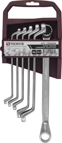 Thorvik ORWS006 Набор ключей гаечных накидных изогнутых 75° на держателе, 6-19 мм, 6 предметов 52018