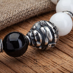 Браслет "Инь Ян". Белый и черный нефрит. 10мм.