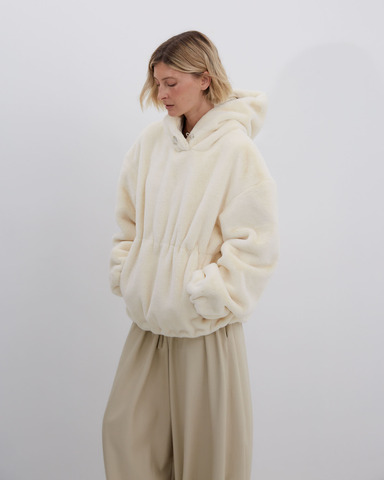 Анорак из искусственного меха стриженной норки сливочный