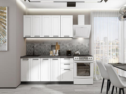 Прямая модульная кухня Нео-01 White Silk - Graphite 2140*1600*600