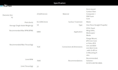Пропеллер карбоновый VZ 24x8.2 T-Motor (пара)